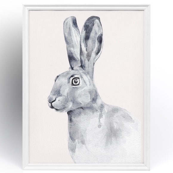 Watercolor Bunny Hare Portrait Wall Art Illustration Print Poster Unframed - Picture 2 of 6